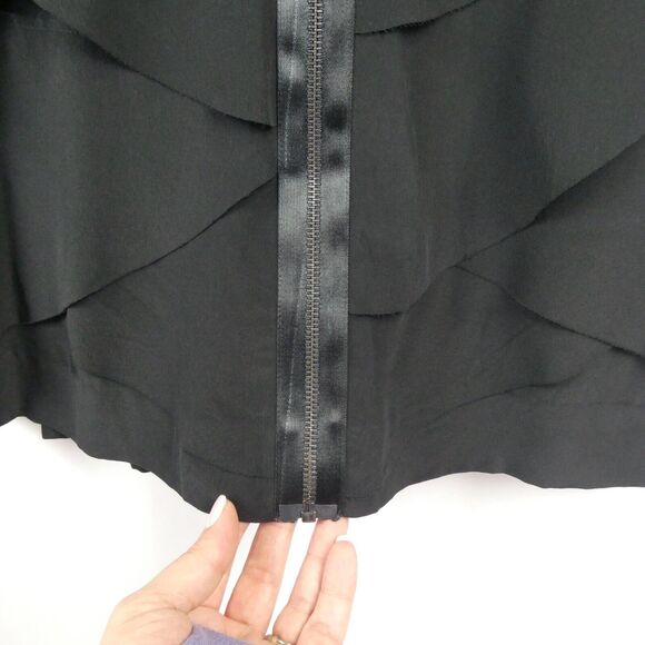 Robert Rodriguez Silk Exposed Zip Mini Skirt Sz 6 Black Tiered Chiffon - Picture 4 of 12